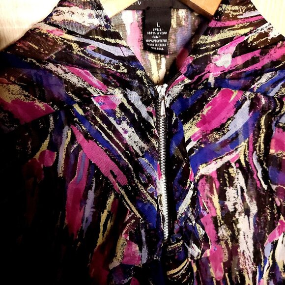 Inc International Concepts Sheer Stretchy Watercolor Top Zipper Detail Large - Picture 4 of 8